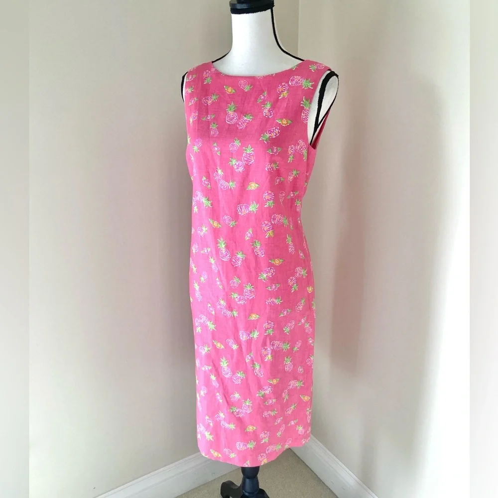 Vintage Talbots Pineapple Print Sleeveless Shift Dress with Cardigan Size 8